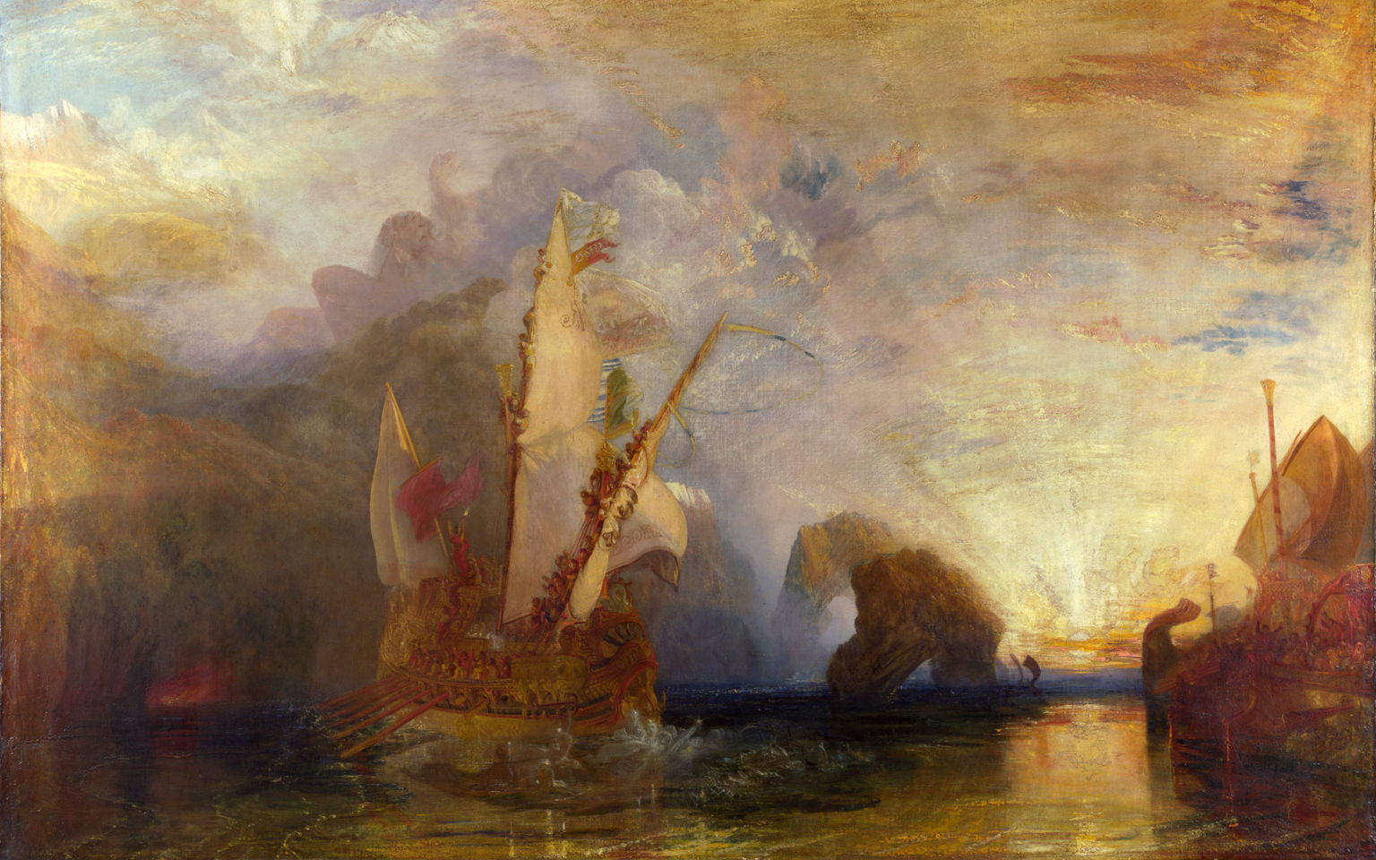 Joseph Mallord William Turner (1775–1851), Ulysses Deriding Polyphemus (1829), oil on canvas, 132.7 × 203 cm, The National Gallery, London. Wikimedia Commons.
