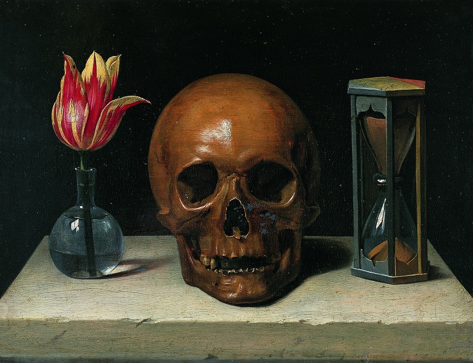 Philippe de Champaigne (1602–1674), Vanitas (c. 1671), oil on panel, 28 × 37 cm, Musée de Tessé, Le Mans. Wikimedia Commons.